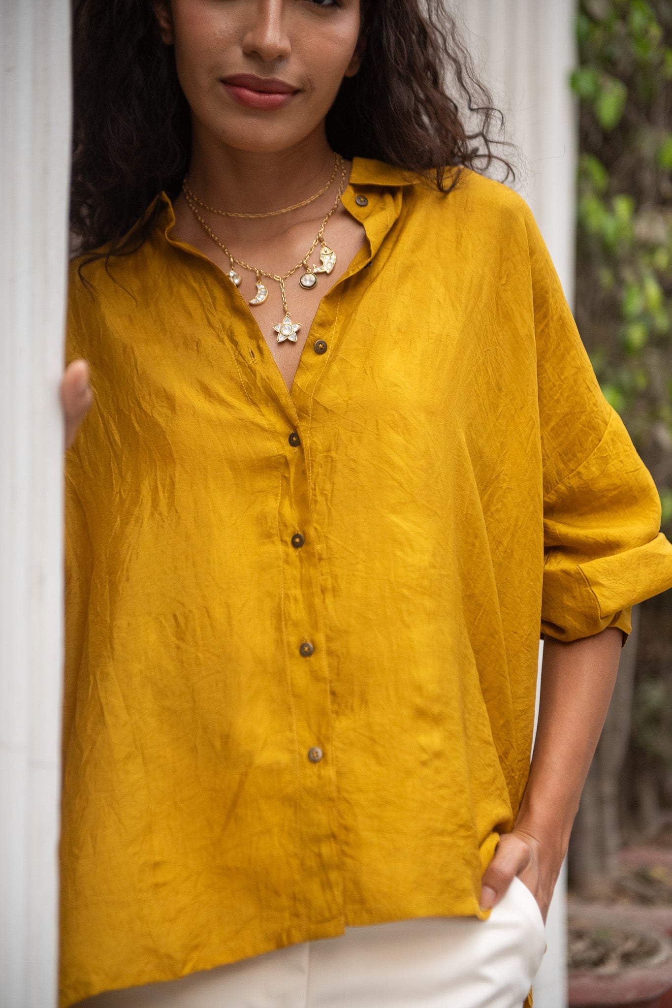 Coastal Breeze Silk Shirt - Ochre