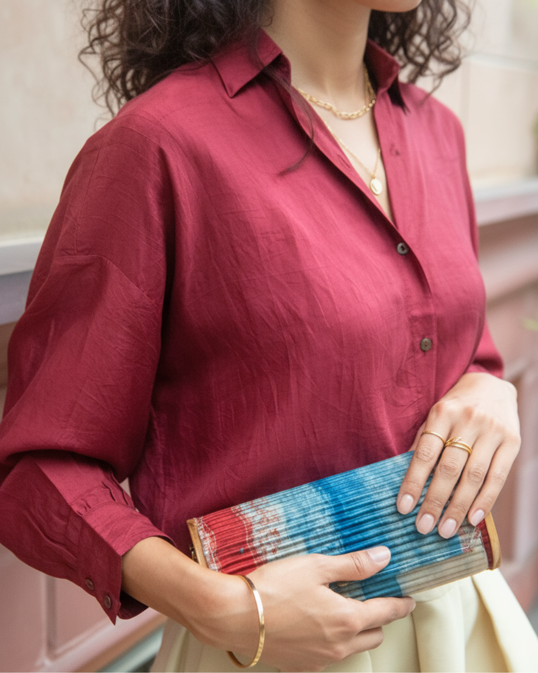 Oxblood Silk Shirt & Liberation Mini Clutch Gift Set – Bold & Timeless Bundle