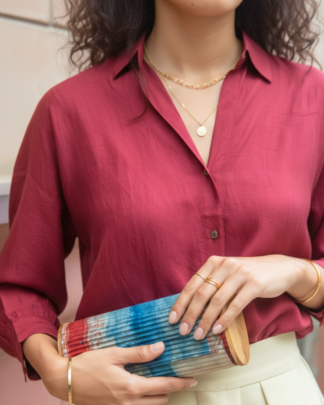 Oxblood Silk Shirt & Liberation Mini Clutch Gift Set – Bold & Timeless Bundle