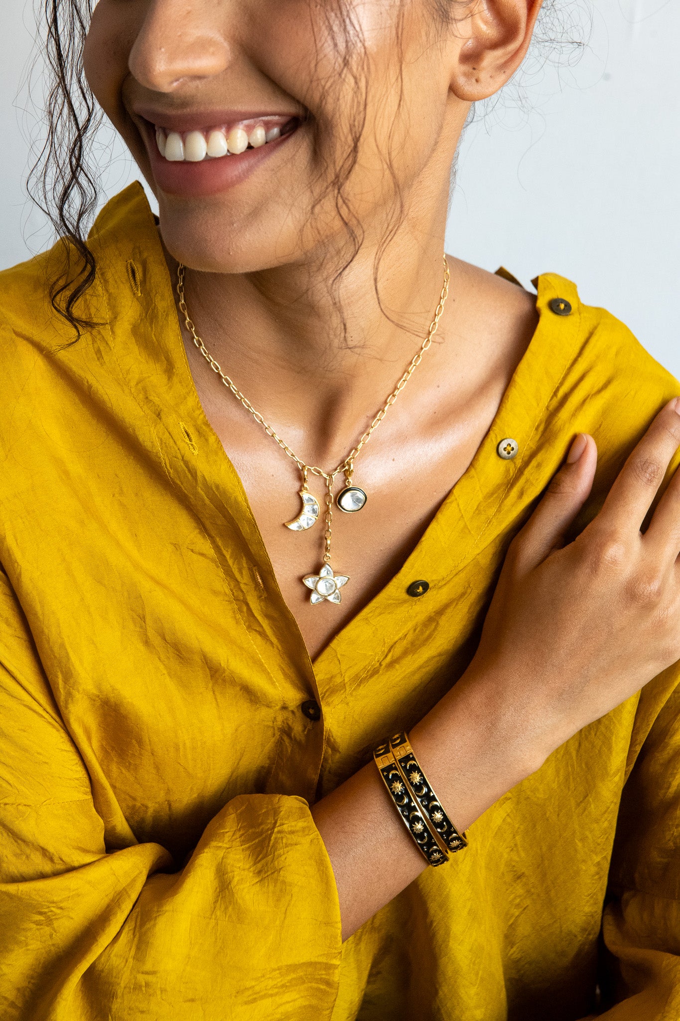 Cosmic Charm & Midnight Bangle – Celestial Jewelry Set