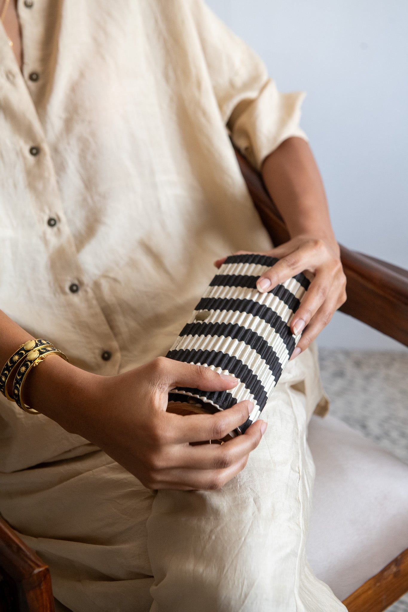 Ivory Silk Shirt & Contrast Clutch Set – Minimal Luxe Bundle