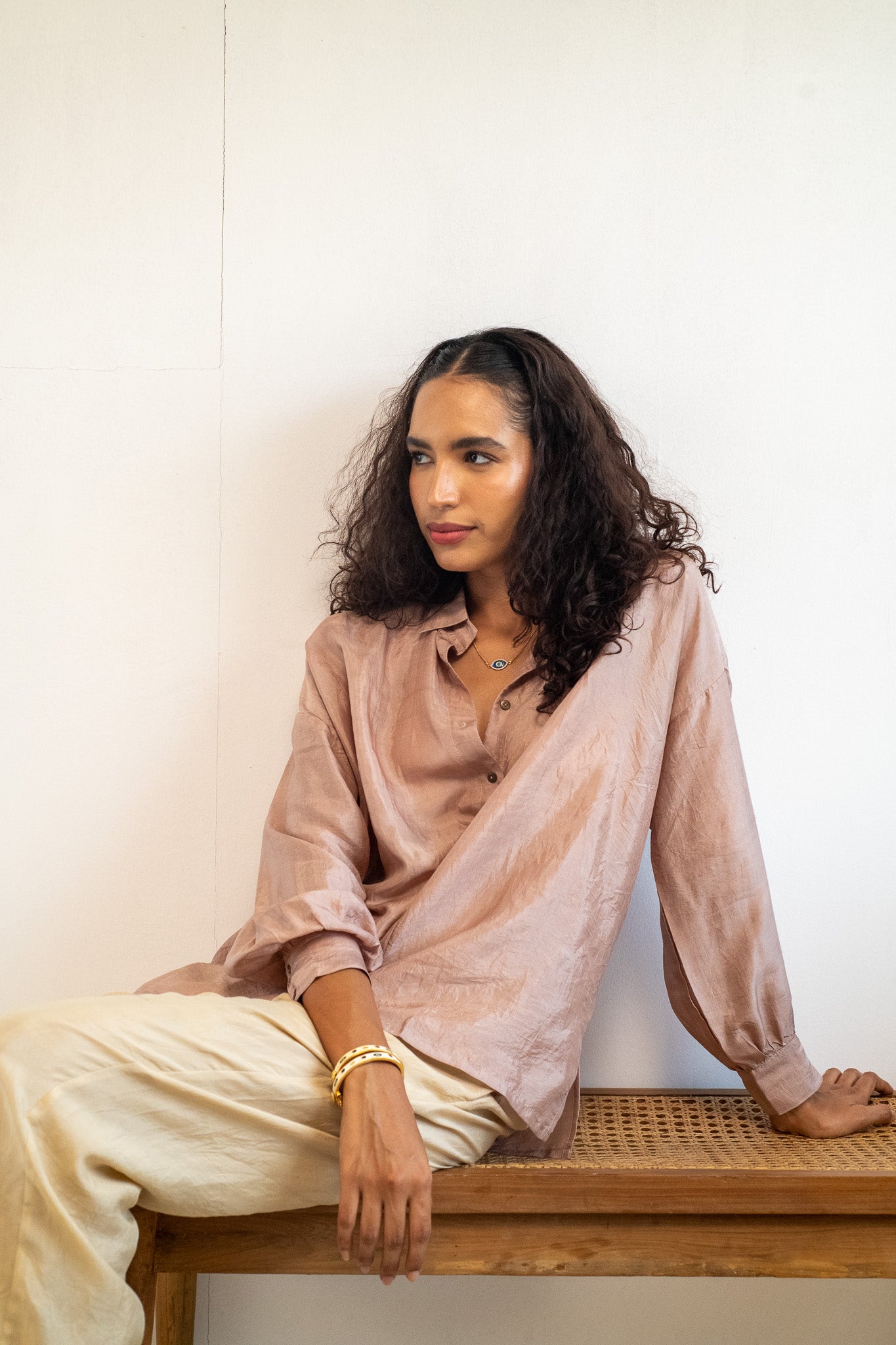 Coastal Breeze Silk Shirt - Rose Gold