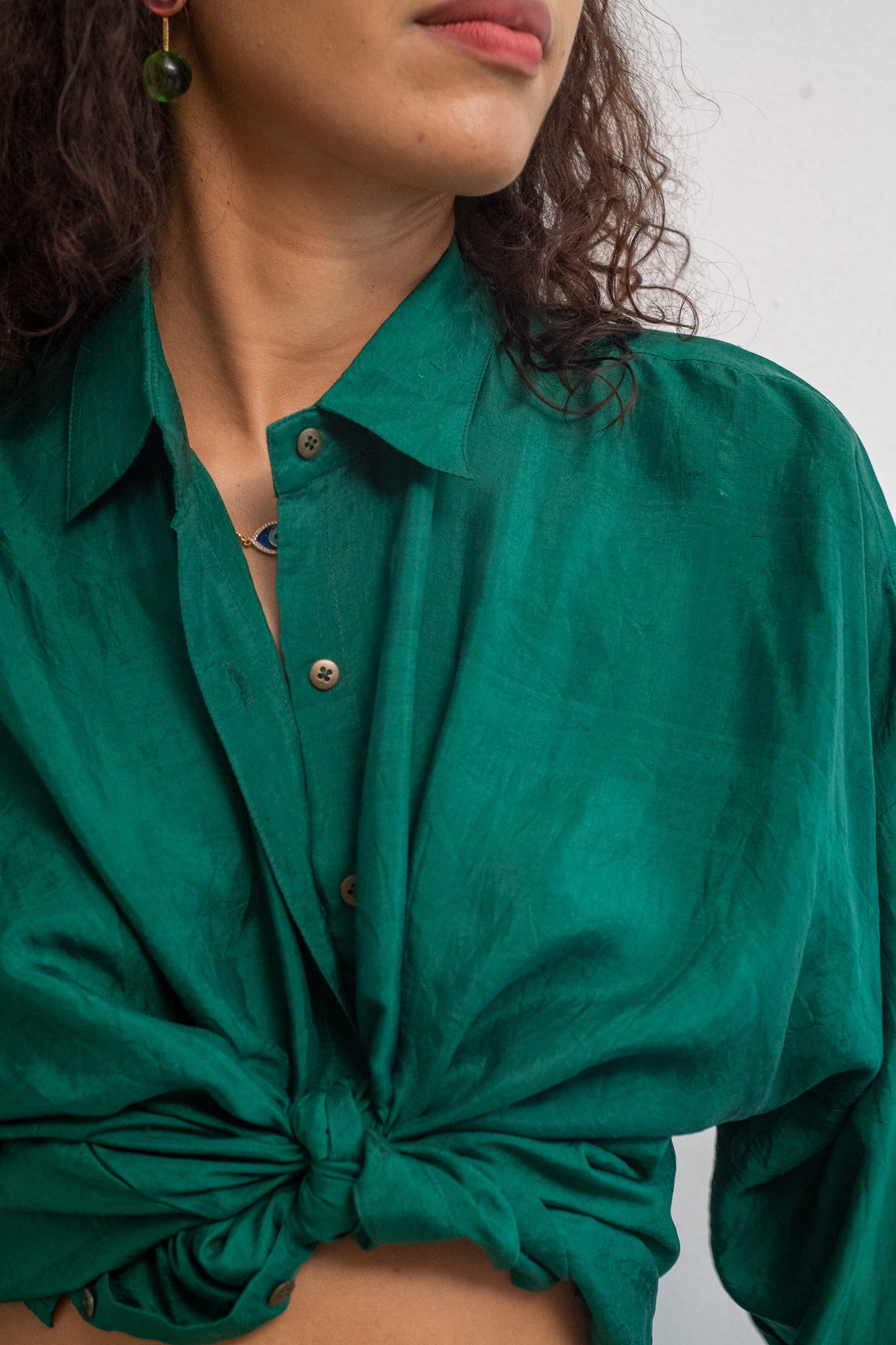 Coastal Breeze Silk Shirt - Forest Green