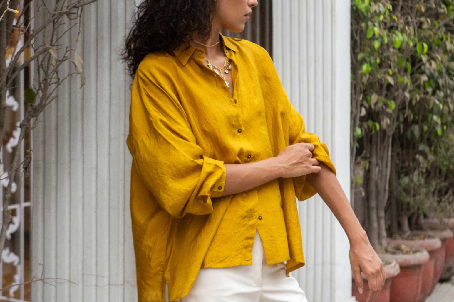 Coastal Breeze Silk Shirt - Ochre