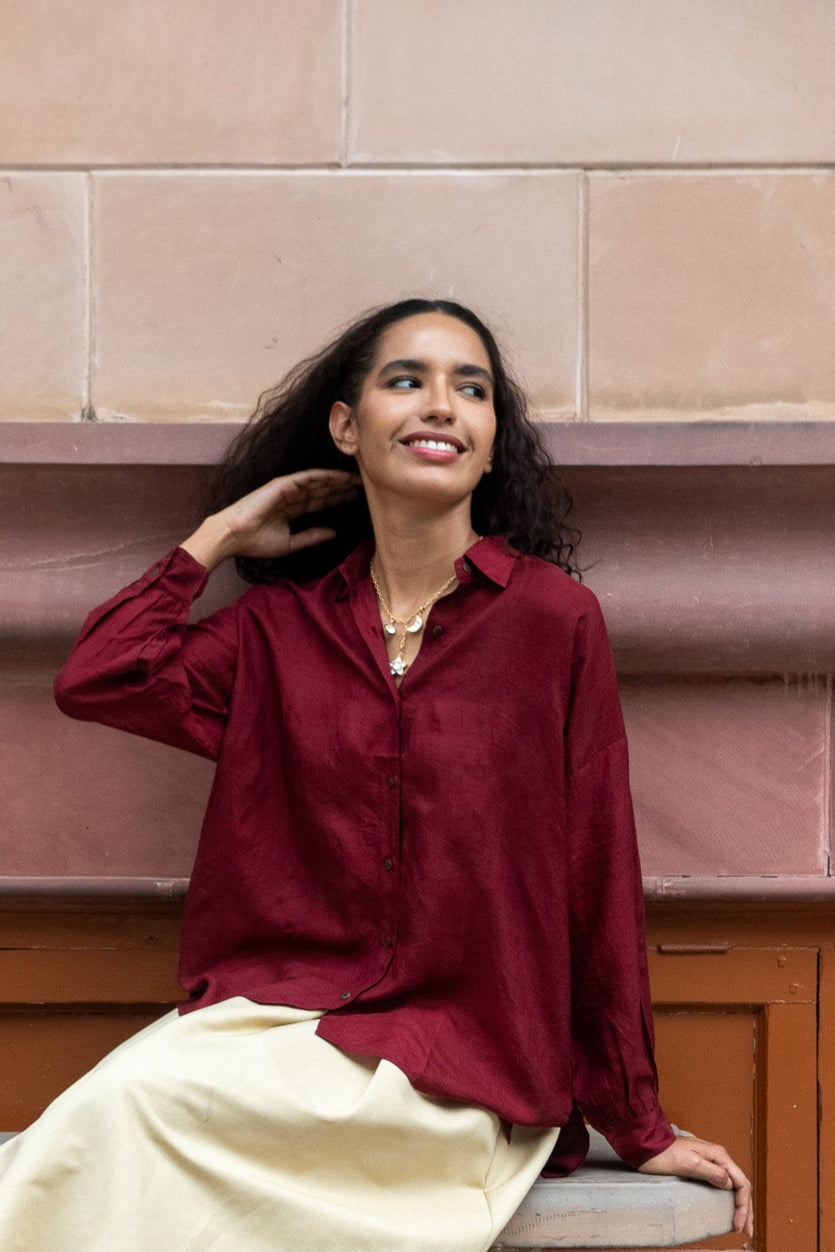 Coastal Breeze Silk Shirt - Oxblood